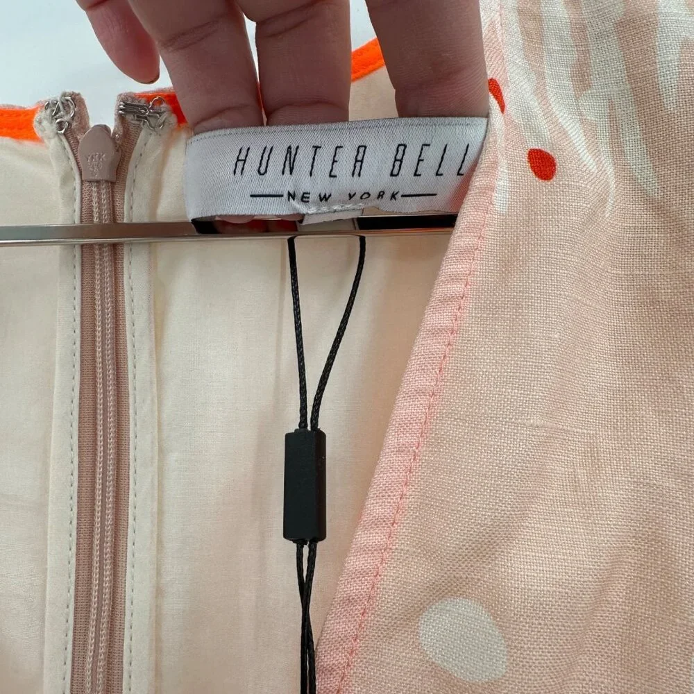 Hunter Bell Abstract Coral Palmer Linen Maxi Dress size XS Puff Sleeve Tiered - Picture 9 of 16